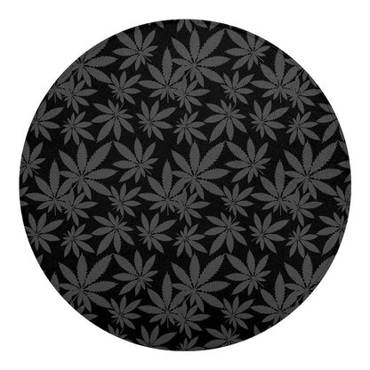 Black And Grey Pot Leaf Pattern Print Round Blanket