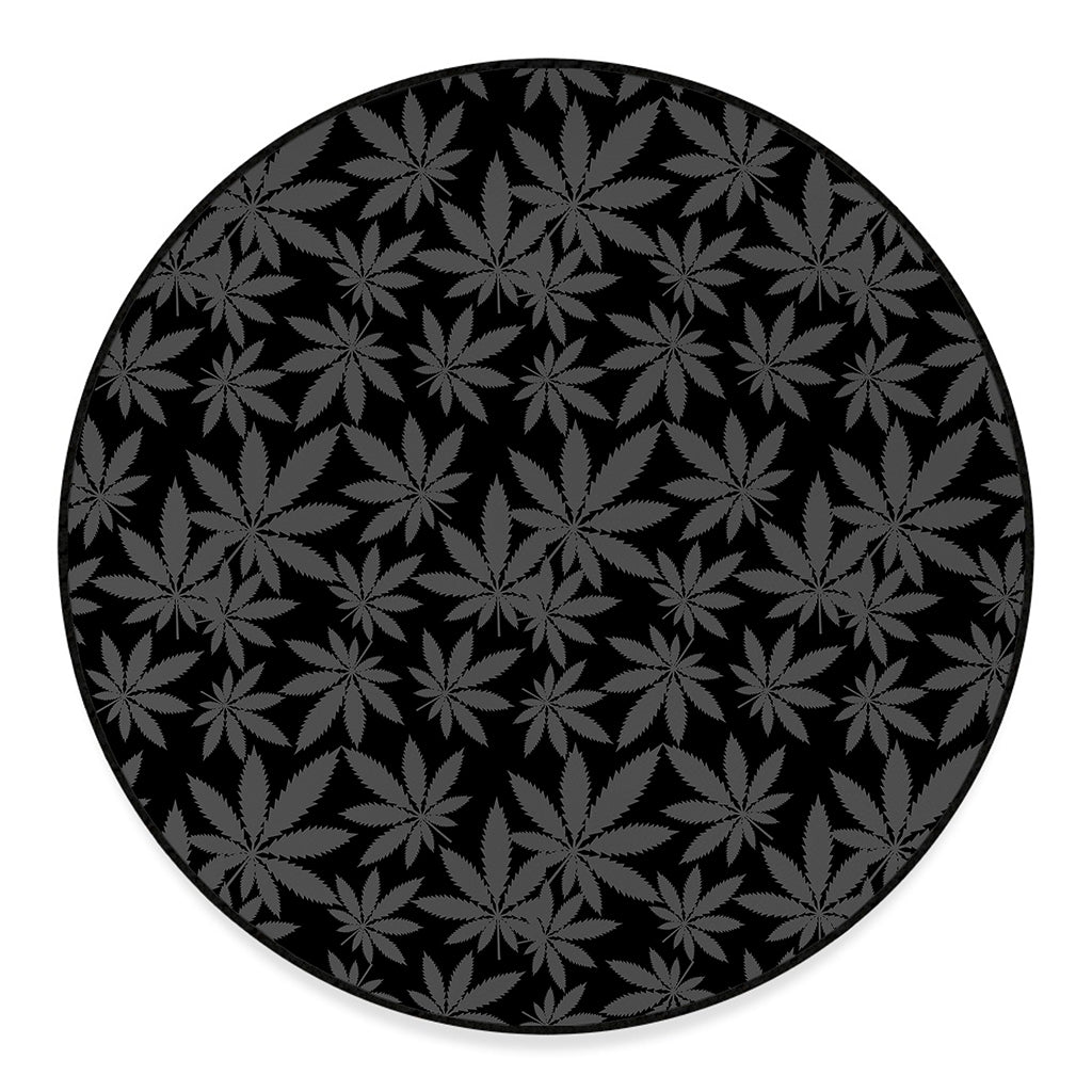 Black And Grey Pot Leaf Pattern Print Round Floor Mat