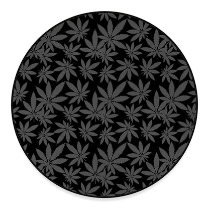 Black And Grey Pot Leaf Pattern Print Round Floor Mat