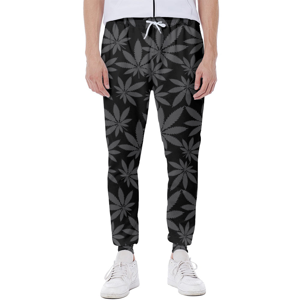Black And Grey Pot Leaf Pattern Print Scuba Joggers