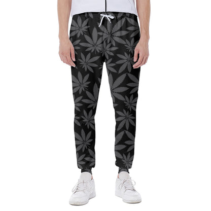 Black And Grey Pot Leaf Pattern Print Scuba Joggers