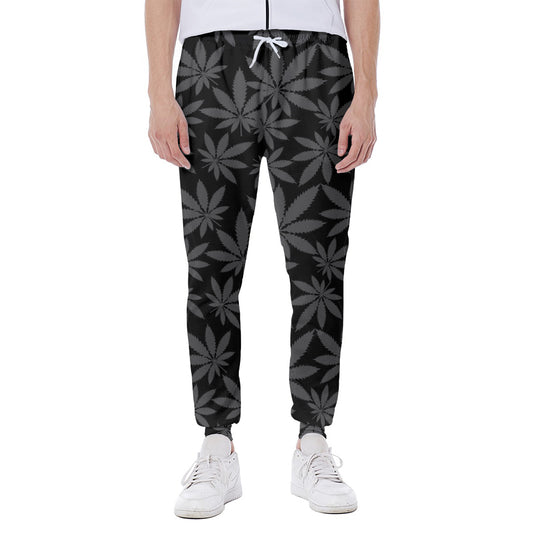 Black And Grey Pot Leaf Pattern Print Scuba Joggers