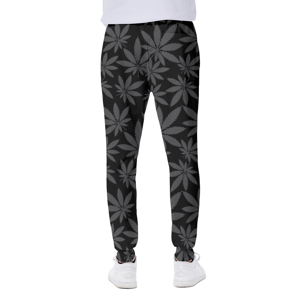 Black And Grey Pot Leaf Pattern Print Scuba Joggers