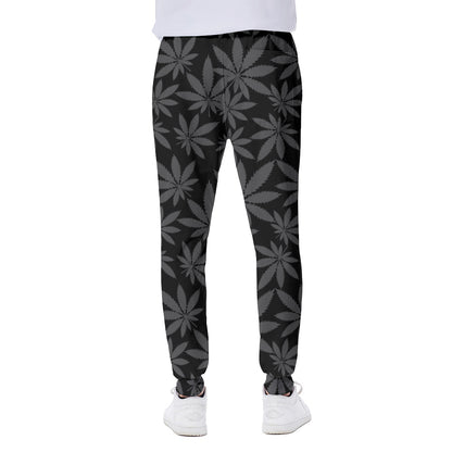 Black And Grey Pot Leaf Pattern Print Scuba Joggers