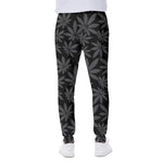 Black And Grey Pot Leaf Pattern Print Scuba Joggers