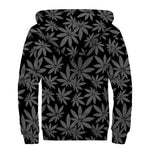 Black And Grey Pot Leaf Pattern Print Sherpa Lined Zip Up Hoodie