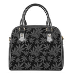 Black And Grey Pot Leaf Pattern Print Shoulder Handbag