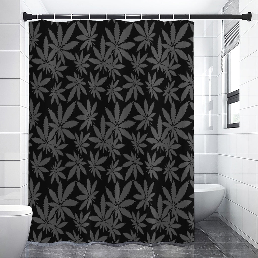 Black And Grey Pot Leaf Pattern Print Shower Curtain