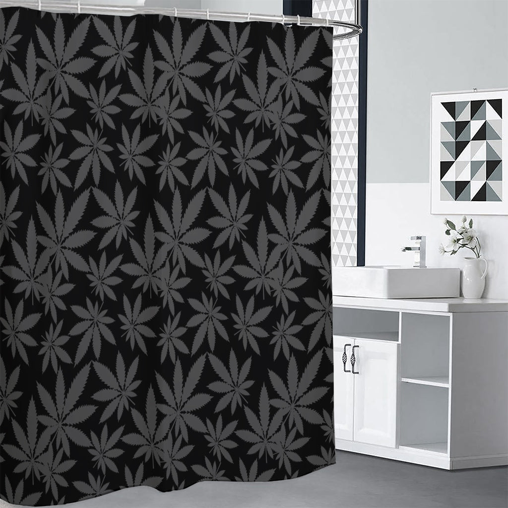 Black And Grey Pot Leaf Pattern Print Shower Curtain