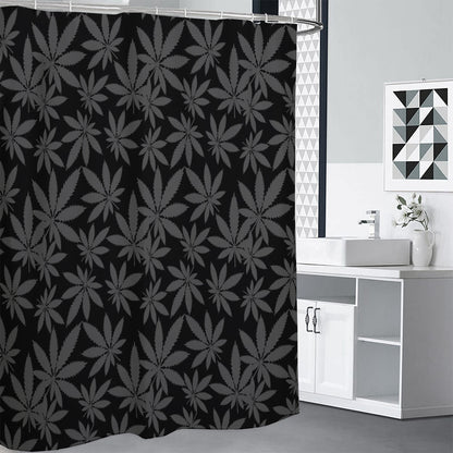 Black And Grey Pot Leaf Pattern Print Shower Curtain