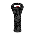 Black And Grey Pot Leaf Pattern Print Single Neoprene Wine Tote