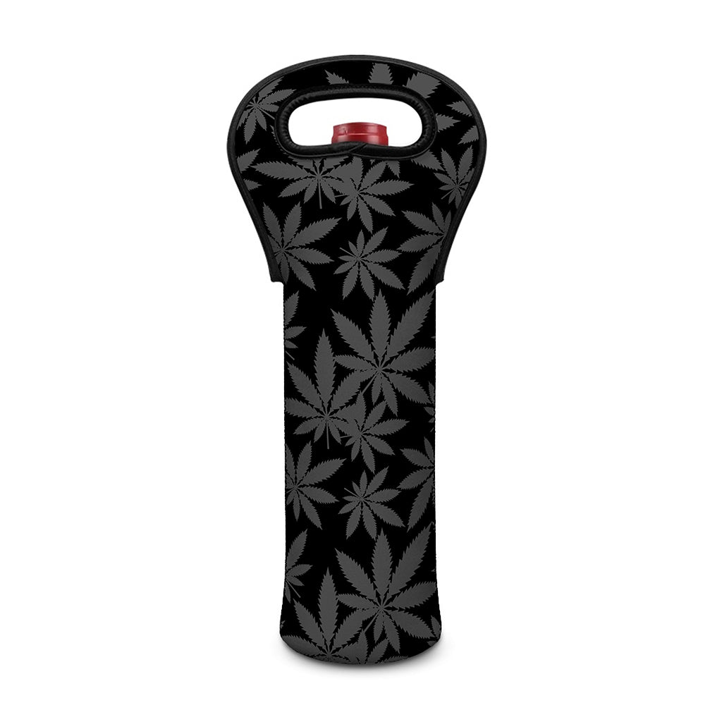 Black And Grey Pot Leaf Pattern Print Single Neoprene Wine Tote