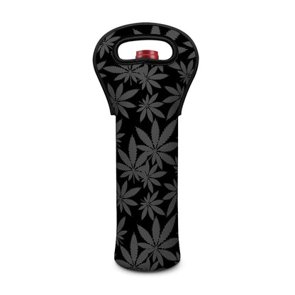 Black And Grey Pot Leaf Pattern Print Single Neoprene Wine Tote