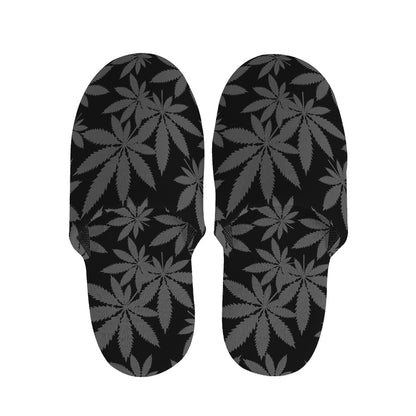 Black And Grey Pot Leaf Pattern Print Slippers