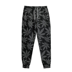 Black And Grey Pot Leaf Pattern Print Sweatpants