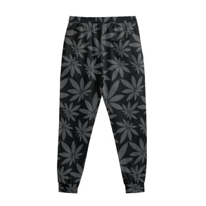 Black And Grey Pot Leaf Pattern Print Sweatpants