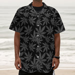 Black And Grey Pot Leaf Pattern Print Textured Short Sleeve Shirt