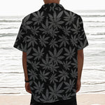 Black And Grey Pot Leaf Pattern Print Textured Short Sleeve Shirt