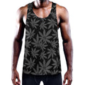 Black And Grey Pot Leaf Pattern Print Men's Workout Tank Top