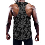 Black And Grey Pot Leaf Pattern Print Training Tank Top