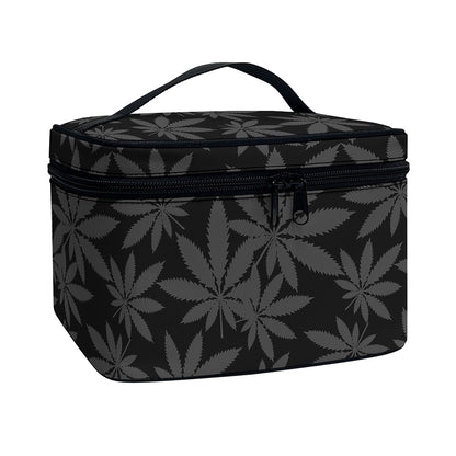 Black And Grey Pot Leaf Pattern Print Travel Makeup Bag