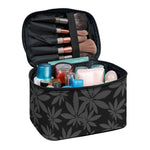 Black And Grey Pot Leaf Pattern Print Travel Makeup Bag