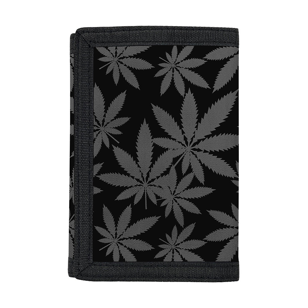Black And Grey Pot Leaf Pattern Print Trifold Wallet