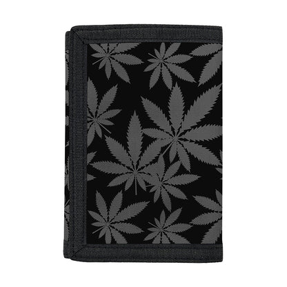 Black And Grey Pot Leaf Pattern Print Trifold Wallet