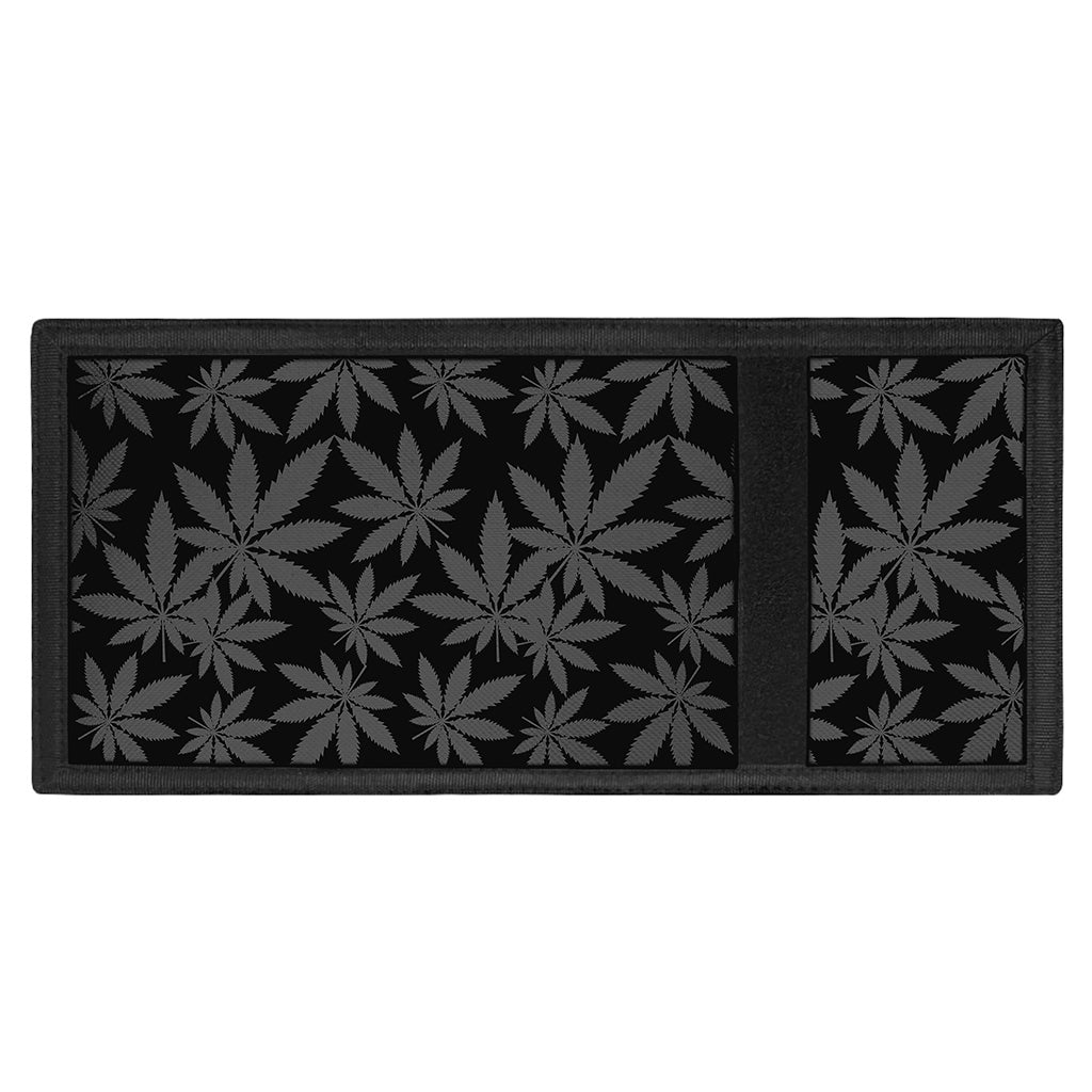 Black And Grey Pot Leaf Pattern Print Trifold Wallet