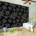 Black And Grey Pot Leaf Pattern Print Wall Sticker