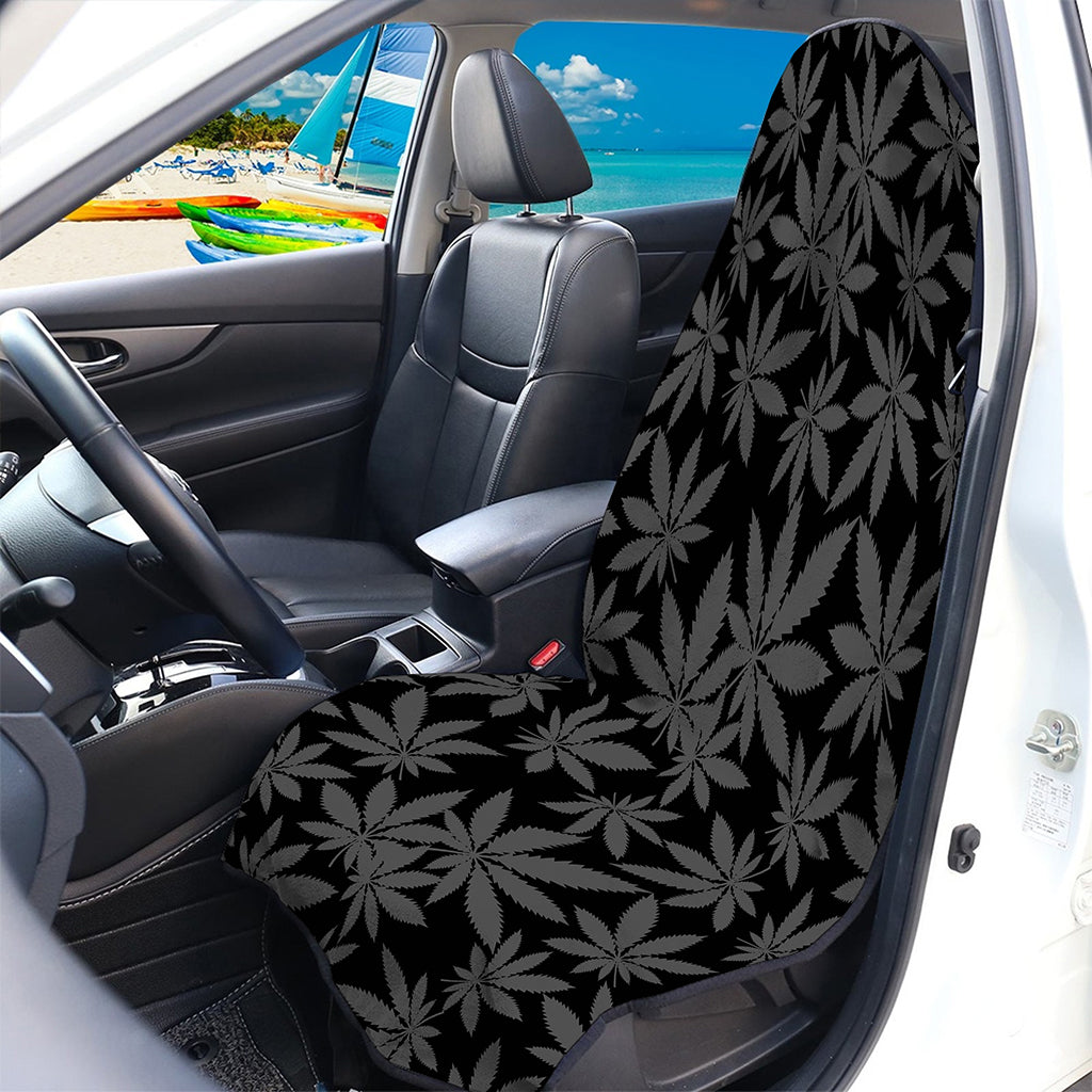 Black And Grey Pot Leaf Pattern Print Waterproof Car Seat Cover