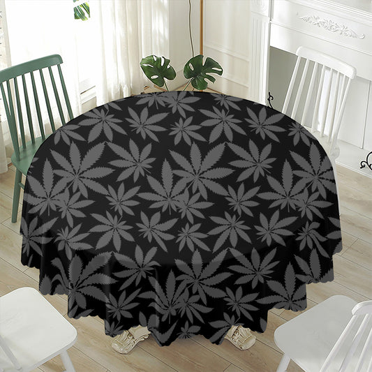 Black And Grey Pot Leaf Pattern Print Waterproof Round Tablecloth