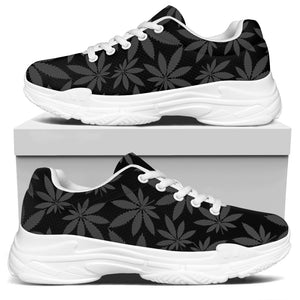 Black And Grey Pot Leaf Pattern Print White Chunky Shoes