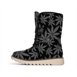Black And Grey Pot Leaf Pattern Print Winter Boots