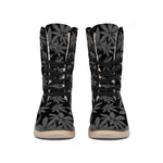 Black And Grey Pot Leaf Pattern Print Winter Boots