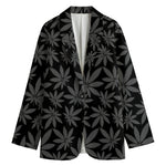 Black And Grey Pot Leaf Pattern Print Women's Blazer