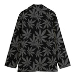 Black And Grey Pot Leaf Pattern Print Women's Blazer