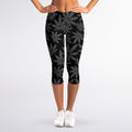 Black And Grey Pot Leaf Pattern Print Women's Capri Leggings