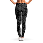 Black And Grey Pot Leaf Pattern Print Women's Leggings