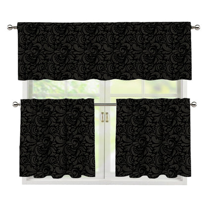 Black And Grey Western Floral Print 3 Piece Kitchen Curtains