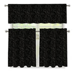 Black And Grey Western Floral Print 3 Piece Kitchen Curtains