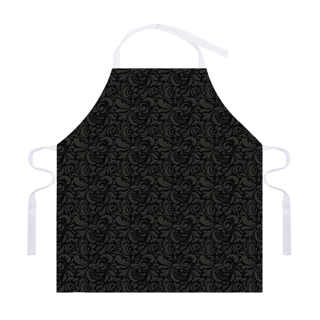 Black And Grey Western Floral Print Adjustable Apron