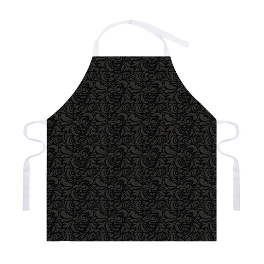 Black And Grey Western Floral Print Adjustable Apron