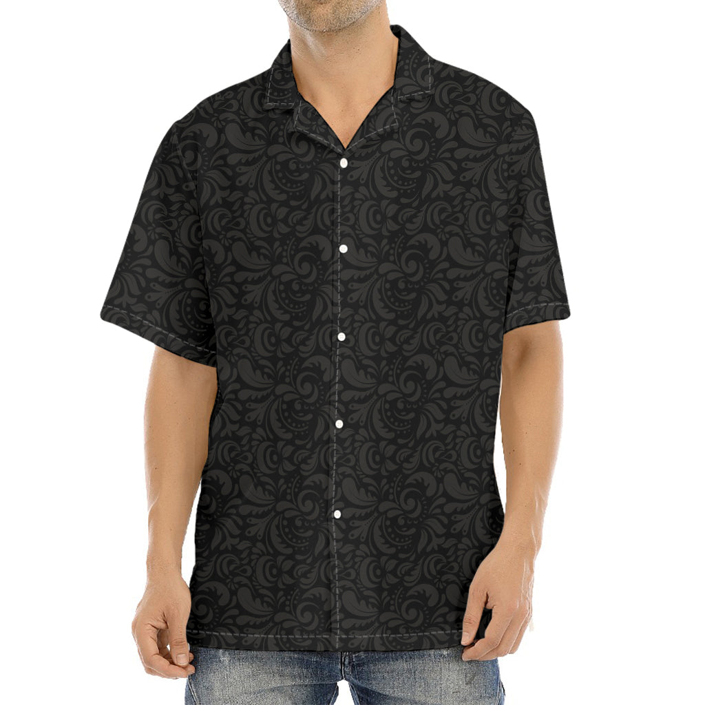 Black And Grey Western Floral Print Aloha Shirt