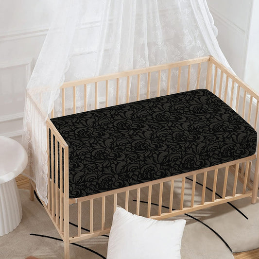 Black And Grey Western Floral Print Baby Crib Sheet