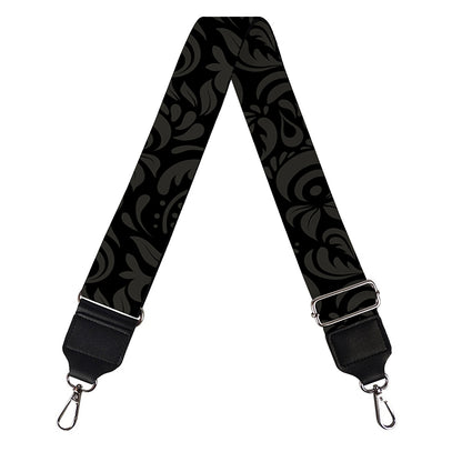 Black And Grey Western Floral Print Bag Strap