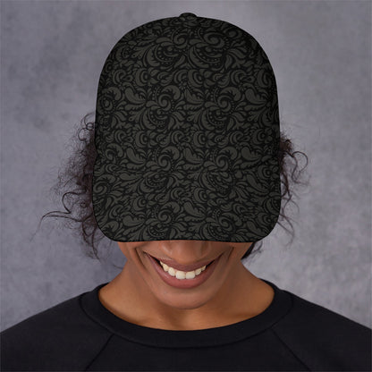 Black And Grey Western Floral Print Baseball Cap