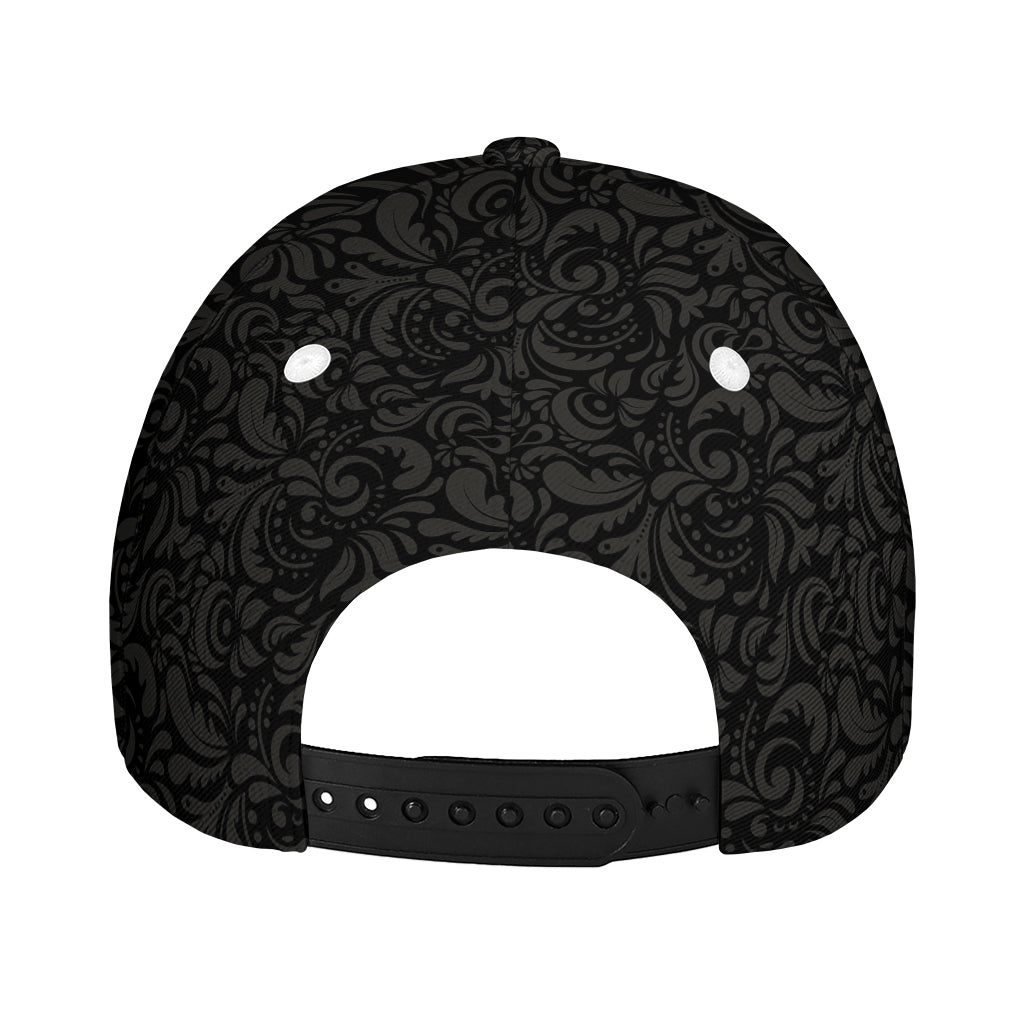 Black And Grey Western Floral Print Baseball Cap