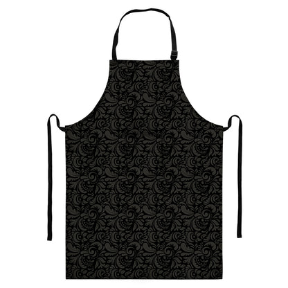 Black And Grey Western Floral Print Bib Apron With Pocket