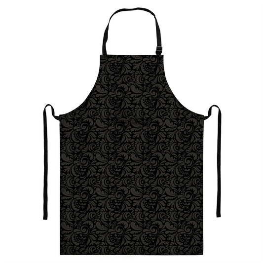 Black And Grey Western Floral Print Bib Apron With Pocket